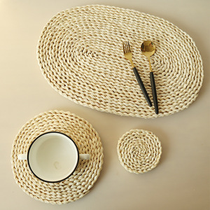 Woven Corn Husk <b>Placemats</b> <b>Round</b> 11Cm 22Cm 30Cm 35Cm 30X45Cm Heat Insulating Reusable Home Use Solid Color - Product Image 5