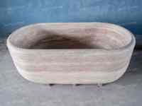 Baignoire autoportante en travertin bleu océan sur mesure SH STONE pour villas, hôtels et appartements – Décoration intérieure de salle de bain