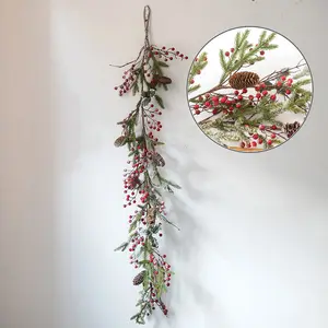 Venda quente 140cm comprimento Pinecone Rattan Wreath Guirlanda Artificial Natal para porta Decorações