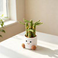 Pot de fleurs en bambou tissé en laine au crochet, imitation plantes vertes, pour décoration de bureau, présentoir, pot à poupées, cadeau