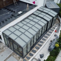 Techo de jardín de invierno retráctil de diseño moderno para villas y hoteles Marco de aluminio y madera Plano e impermeable Deslizante Sunroom Terras