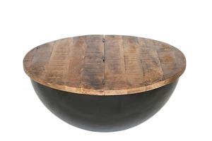 Mesa de centro redonda de hierro/WD negra con tablero de PC / Chapa metálica natural AR / Madera de mango Aara - Colección a precio mayorista - Product Image 4
