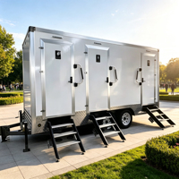 Remorque de Salle de Bain Moderne de Luxe Remorquable avec Marchepied Antidérapant et Attelage pour Camping en Plein Air et Utilisation en Camping-Caravaning