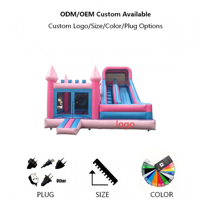 Château gonflable princesse avec toboggan multicolore (rose/bleu/violet) pour usage commercial, idéal pour les locations de fêtes d'anniversaire