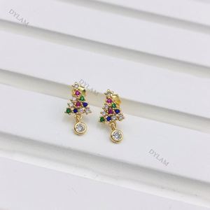Boucles d'oreilles Dylam S925 en argent sterling plaqué or 18 carats avec diamants, pendentif sapin de Noël mignon pour femme, bijoux d'oreille - Product Image 2