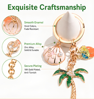 Porte-clés Émail Plage Estivale avec Breloques Palmier, Ananas, Coquillage, Étoile de Mer, Queue de Sirène – Pendentif Métallique pour Sac de Vacances pour Femme