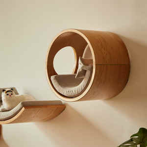 Katı ahşap kedi yatak ve tırmanma ahşap çatkı duvar monte güneş mağara yıl boyunca kullanım alanı tasarrufu tasarımı ile karton ambalaj - Product Image 1