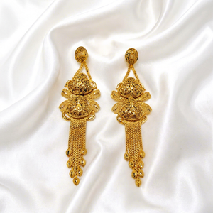 Women's 24K Gold Plated Hiphop Diamond Tassel <b>Earring</b> and Ring Set for Wedding and Gift Occasions Brass Jewelry Sets - Product Image 1