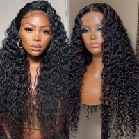 Perruque Lace Frontal Wig brésilienne naturelle, cheveux vierges, Deep Wave, Transparent HD, pour femmes africaines, bon marché, vente en gros