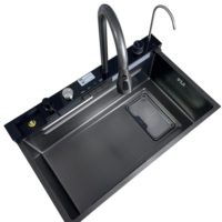 Robinet cascade multifonctionnel avec affichage numérique intelligent, évier de cuisine en acier inoxydable à touches de piano