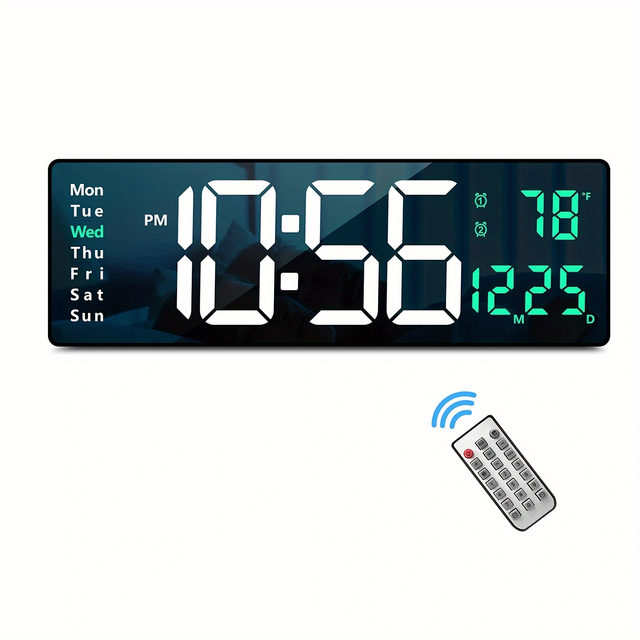 Hot Selling Large LED Digital Wall Clock Remote Control Temp Date Week DisplayMemory Table Wall-mounted Dual Alarms Clocks
