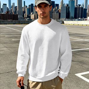Sudadera de cuello redondo con textura de gofre para hombre, mezcla de algodón, manga larga, estilo holgado, informal, para uso diario, OEM, venta al por mayor - Product Image 5