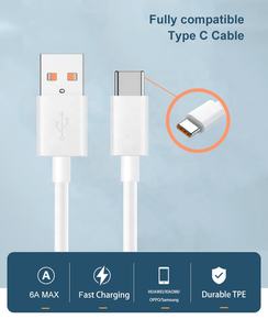 Großhandel 1M 6A Weiß Android Phone Lade datenkabel USB Typ C Kabel Mobiles Zubehör - Product Image 3