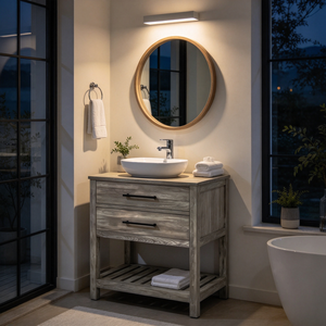 Rustic Wood <b>Bathroom</b> Vanity Two Drawers Open Shelf 30 Rectangle Freestanding Cabinet Mirror Included Painted Finish Easy - Product Image 2