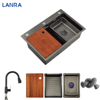 Évier de cuisine de luxe de style cuvette simple avec robinet cascade en acier inoxydable SS304 évier de cuisine pour lave-tasse
