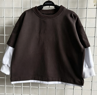 Atasan Lengan Panjang Dua Potong Model Longgar untuk Anak, Kerah Bulat dengan Manset & Pinggiran Berbahan Rib