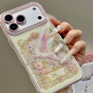 Custodia Protettiva di Lusso Barocca con Pegaso Floreale per <span class=keywords><strong>iPhone</strong></span> 17 Pro Max 15 16, con Strass Scintillanti e <span class=keywords><strong>Unicorno</strong></span> Cavallo, Design Esclusivo - Product Image 2