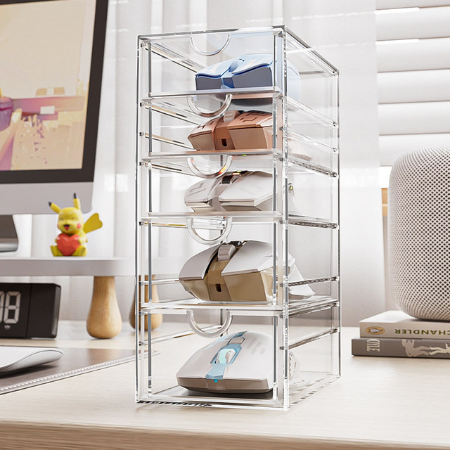 Clear Acrylic Multi-Tier Drawer Mouse Organizer - Desk Organizer for Mouse & Tech Accessory Collections, Home & Office Decor