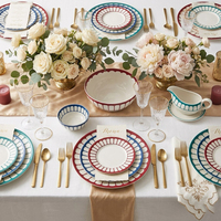 Juego de Platos de Cerámica Minimalistas Modernos, Vajilla de Porcelana de Lujo con Borde Colorido para Bodas, Plato Geométrico con Rayas para Ensalada y Postre