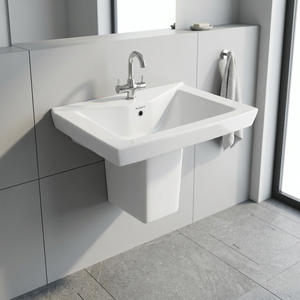 Vistaar Hospital & Villa Use Half Pedestal Ceramic Wash Basin with Modern Design Water Resistant Custom Size - Product Image 1