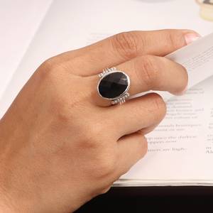 Men's Sterling Silver Statement <b>Ring</b> with <b>Black</b> <b>Onyx</b> Gemstone Bezel Setting for Wedding or Party Gift for Him - Product Image 6