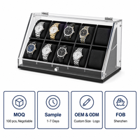 Lemari pajang jam tangan akrilik miring 8 slot Calic, etalase bening bersudut untuk konter ritel, ukuran kustom, OEM, grosir