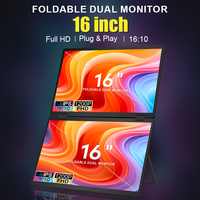 Monitor Portátil Plegable FOPO de 16 Pulgadas, 1200P, IPS, 16:10, 60Hz, USB C para Windows, Mac, Portátiles, Negocios, Juegos, Pantalla Dual