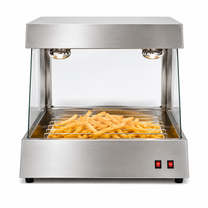 Countertop French Fry Warmer Electric Stainless Steel Chip Warmer with Heating Lamps Glass Side Panels for Snack Bar Restaurant - Product Image 1