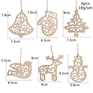 Boîte de décoration de maison en bois découpé, Kit avec pendentifs pour décoration d'arbre de noël, modèle ancien, ornement artisanal, pour fête de vacances