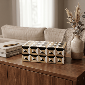 Luxury Geometric Pattern Decorative <b>Storage</b> Box with Lid Wooden Resin <b>Tabletop</b> Organizer Available at Wholesale Price - Product Image 5
