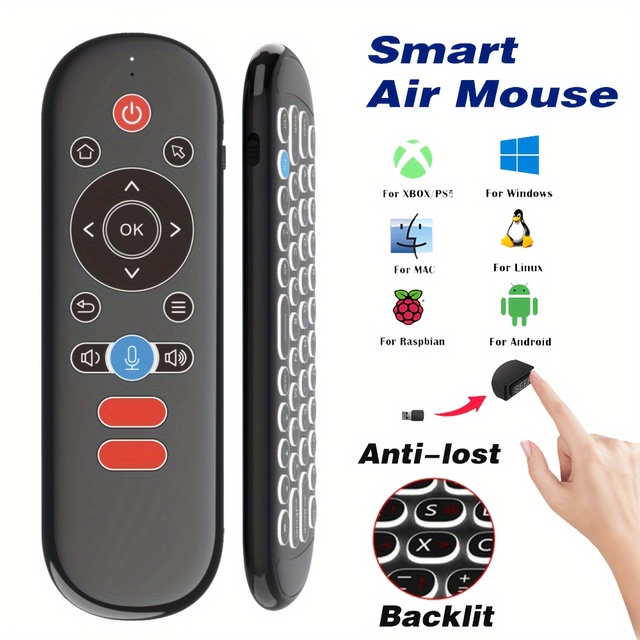 Smart Air Mouse Remote Control 2.4GHz Wireless Voice Search Google Assistant Mini QWERTY Backlit Anti Lost 6 Axis Gyro
