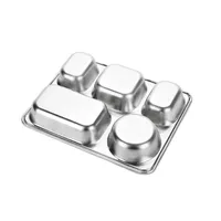 Vente en gros de plateau de restauration rapide divisé en acier inoxydable 3/4/5 compartiments, assiette divisée avec séparateur