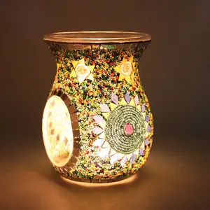 Handmade Mosaic Glass Tealight Candle Incense Holder Scented Melts Fragrance Warmer Essential Oil Lamp Burner Glass Wax Burner