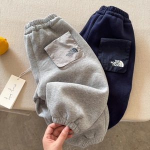 Tongxingyuan Childrens Fleece Lined Winter Pants Solid Color Cotton Knitted Jogger Pants For Boys Toddlers Casual Wear - Product Image 3