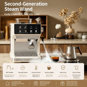 เครื่องชงกาแฟอัตโนมัติเต็มรูปแบบ แรงดันสูง 20 บาร์ พร้อมระบบควบคุมหน้าจอสัมผัส สำหรับใช้ในบ้านและเชิงพาณิชย์ - Product Image 3