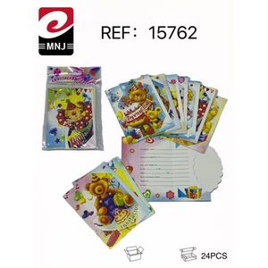Biglietto d'invito per compleanno MNJ, 24 pezzi, inviti per feste con design orsetto colorato - Product Image 1