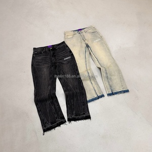 Fashion Designer <b>Jeans</b> Custom Denim Fabric <b>Jeans</b> Straight Leg Loose Men's Pants Trousers Wash Wide Leg Baggy <b>Jeans</b> Wholesale - Product Image 1