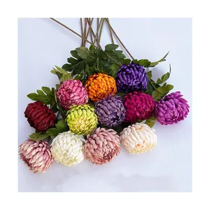 Single Stem Artificial Ball Chrysanthemum Bud Silk Flower Bouquet For Wedding And Party Decorations-Available In Wholesale