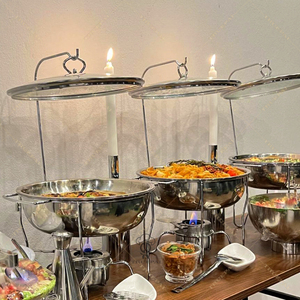 Suministros de hotel de lujo Restaurante Platos de frotamiento ovalados redondos Calentador de alimentos para buffet Tapa de vidrio Catering Acero inoxidable con colgante - Product Image 1