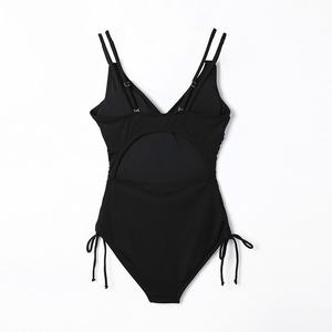 Traje de baño de una pieza de verano para mujer Color puro con cuello en V <span class=keywords><strong>Pit</strong></span> Strip cordón ajustado espalda descubierta Logo cintura de talla grande sujetador de una pieza - Product Image 5