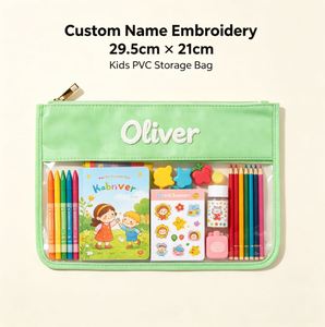 Pochette zippée en PVC personnalisable avec nom, 29,521 cm, en vinyle transparent écologique, pour maquillage, papeterie pour enfants, format moyen - Product Image 3