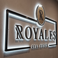 Letrero Comercial de Metal con Logotipo LED de Acero Inoxidable con Halo Personalizado, Letrero de Pared de Metal Iluminado con Canal de Metal Retroiluminado en 3D