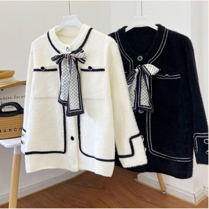 2024 Mùa Xuân Mới Đến Crew Cổ Dài Tay Áo Cardigan Duy Nhất Vú Bow Phụ Nữ Cổ Điển Áo Len Áo - Product Image 2