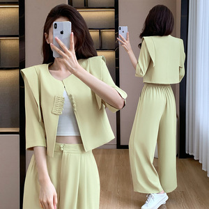Women's Suit Set Pink Solid Color Crepe Breathable Casual Summer Style 2024 - Product Image 2