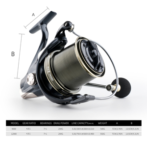 Carrete de Pesca de Lanzamiento a Larga Distancia para Objetos Grandes, Sin Holguras, con Doble Guía de Caña, Eje Giratorio, Relación de Engranajes 4:8:1, Manivela Izquierda - Product Image 6