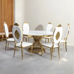 Foshan furniture brand new round stone top tavolo da pranzo e sedia set grossista moderno design originale ss tavolo da pranzo 72 pollici