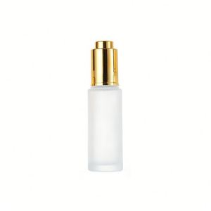 Skin Care 10ml 20ml 30ml 50ml <b>Press</b> Pump Gold Cap Essential Oil Bottles Flat Shoulder Push <b>Button</b> Serum Dropper Bottle - Product Image 5