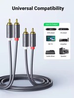 Câble audio UGREEN RCA 2 RCA mâle vers 2 RCA mâle, double tête lotus, universel pour DVD, TV, CD, amplificateur, caisson de basses, haut-parleur