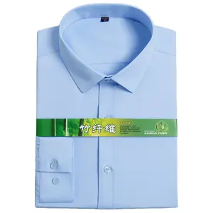 High-End Youth Elastic Thin Bamboo Fiber Non-Ironing Shirt Men's Summer Business Slim Order Embroidered Logo