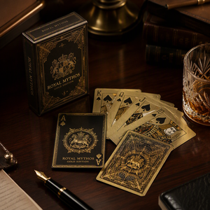 Cartes à jouer de luxe Mythos Gold Edition, finition lin doré, coins arrondis |   Art de personnage mythologique haut de gamme | - Product Image 5